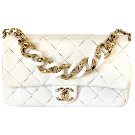 white quilted chanel bag gold chain|Chanel handbags with chain straps.